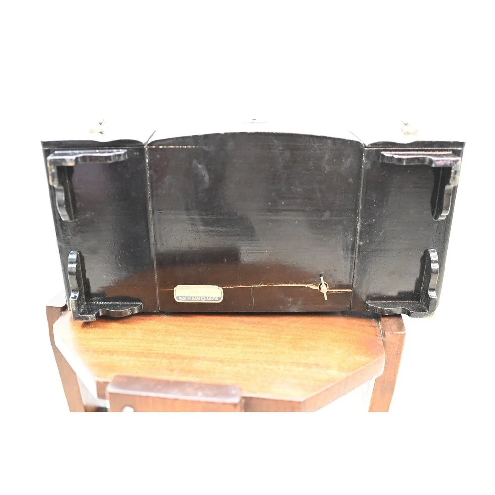 Vintage Japanese Mid Century Black Lacquer Jewelry Box Sankyo Music Box Fuji